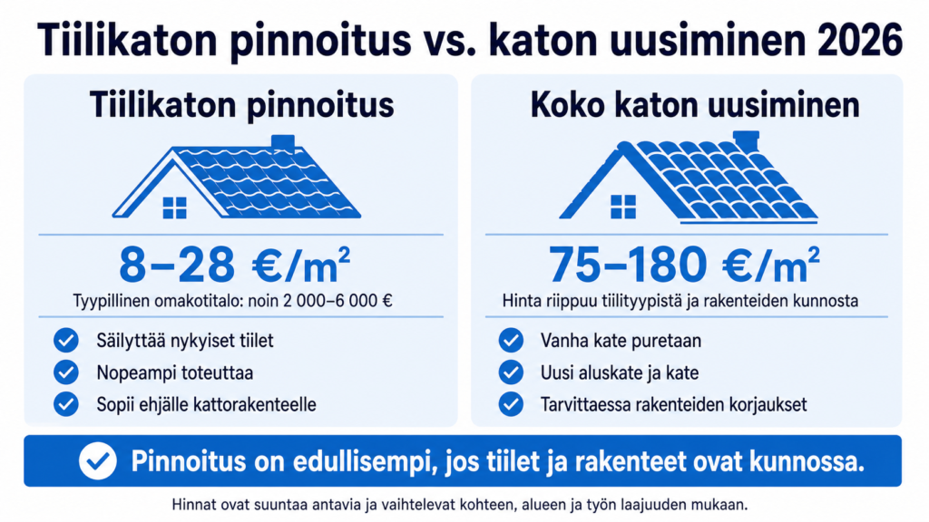 Hintavertailu tiilikaton pinnoitus vs katon uusiminen